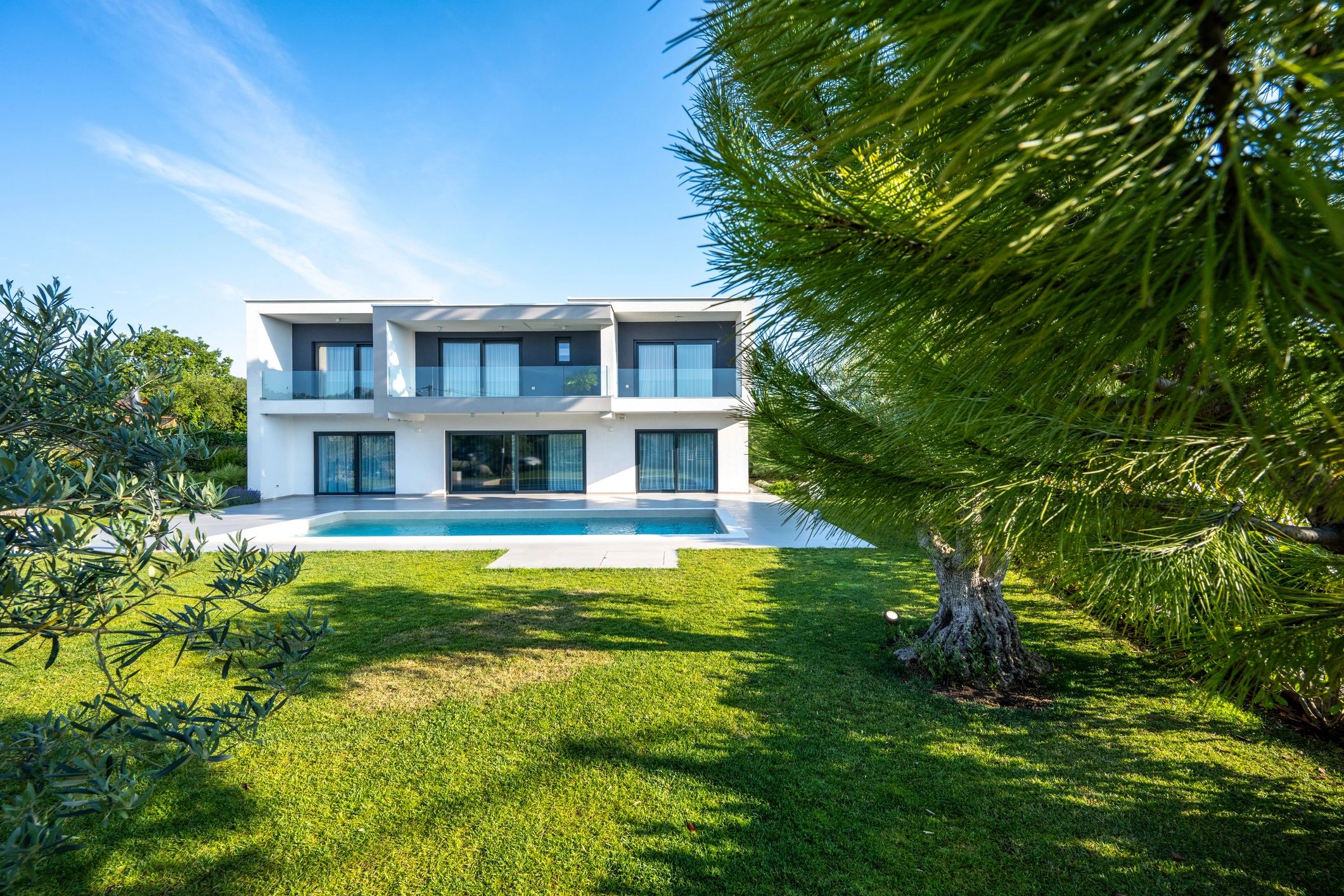 Luxury modern house exterior with pool